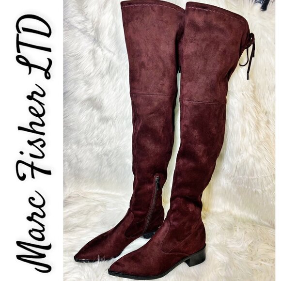 MARC FISHER LTD Yuna Burgundy Red Over the Knee Faux Suede Boot, Size 6M - Picture 3 of 10